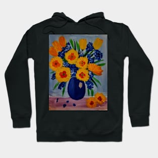 Tulips and carnations on a metallic blue vase Hoodie